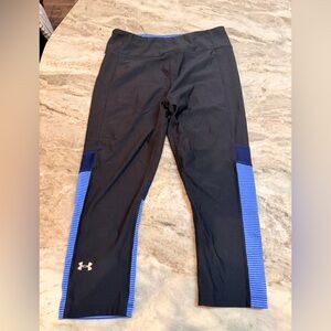 Under Armour HeatGear Compression Capri Leggings Small Black Blue